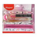 Набор MAPED Tatoo 8 предм., пенал, ластик, ручка 4 цв, 2 ч/г карандаша, 2 капил. ручки, блистер