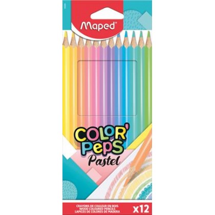 Карандаши 12-ти цв. MAPED Color Peps Pastel из липы, треуг., ударопроч.грифель, карт. футляр
