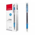 Ручка шариковая ХАТБЕР K-9 синяя, колпачок, клип, резин. грип., 0,4мм.