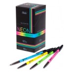Ручка шариковая ХАТБЕР Neon синяя, колпачок, клип, 0,7мм., мини-дисплей