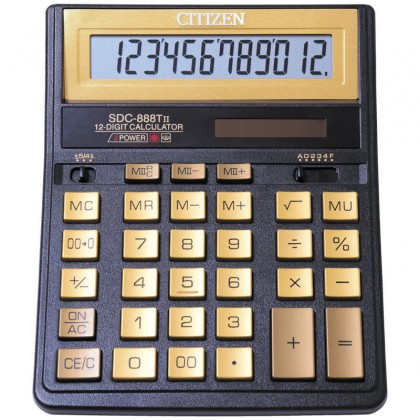 Калькулятор CITIZEN SDC-888 T II GE, черный-золотой, 12 разряд., 158х203х31мм, европодвес