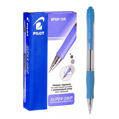 Ручка автомат. PILOT Super Grip, 0.7мм. синяя, голубой корпус