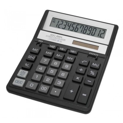 Калькулятор CITIZEN SDC-888 XBK, 12 разряд., черный, 203*160*31 мм, европодвес
