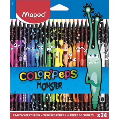 Карандаши 24 цв. MAPED Color Peps Black Monster пластиковые, декорированные, карт.кор., с подвесом