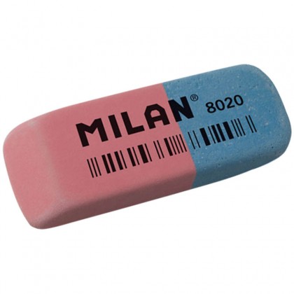 Ластик MILAN 8020 комбинированный, каучук, стирает чернила и графит, 63х24х9мм.
