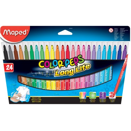 Фломастеры 24цв MAPED Color Peps заблокир. пиш.узел, треуг. корпус, супер смыв., карт. упак.