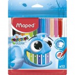 Фломастеры 12цв MAPED Color Peps Ocean заблокир. пиш.узел, треуг. корпус, супер смыв.