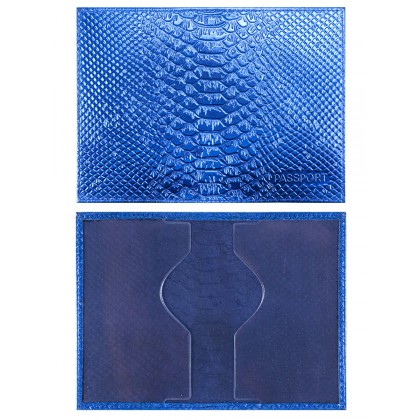 Обложка д/паспорта Миленд Железный Питон синий, кожа