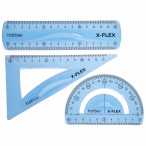 Набор геометрический ХАТБЕР X-Flex пластик, гибкий, (треуг60град.13см,лин.,15см,трансп.),европодвес
