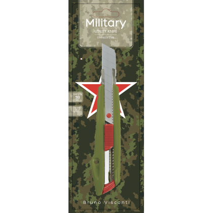 Нож канцелярский Bruno Visconti 18мм Military, пластик.корпус, черное лезвие