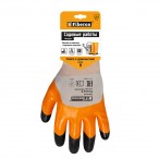 Перчатки Fiberon Для садовых работ полиэстеровые, нитриловое покрытие, оранж.-черный, в и/у, 9 (L)