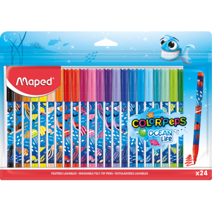 Фломастеры 24цв MAPED Color Peps Ocean Life декорирован., заблокир. пиш.узел, супер смыв., пакет