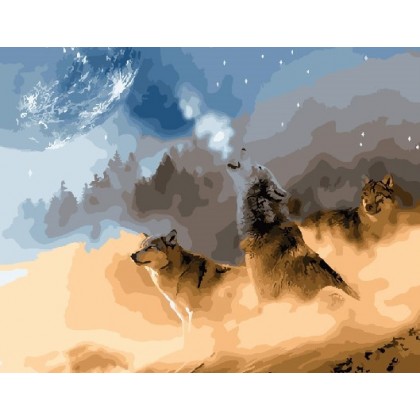 Картина по номерам ВанГогВоМне 40х50 Воющий волк 24 цв., холст, подрамник, кисти, слож.3