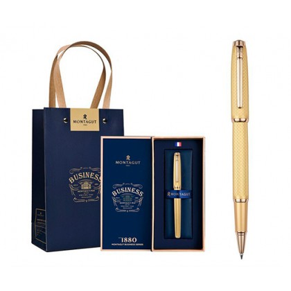 Ручка--роллер Montagut корпус золото, металл, рифление, 0,5мм, синий, подар.кор.