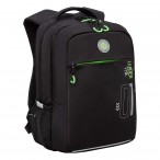 Рюкзак школьный Grizzly RB-456-2 черный-салатовый, 2отд., карманы, анат.спинка, свет.элем., 26х39х19