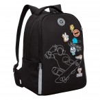 Рюкзак школьный Grizzly RB-451-1 черный, 2отд., карманы, жесткая спинка, светоот.элем., 29х38х16