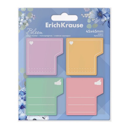 Закладки самоклеящиеся ERICH KRAUSE Pastel Bloom 45х45мм.,  80 листов, бумажные, 4 цвета